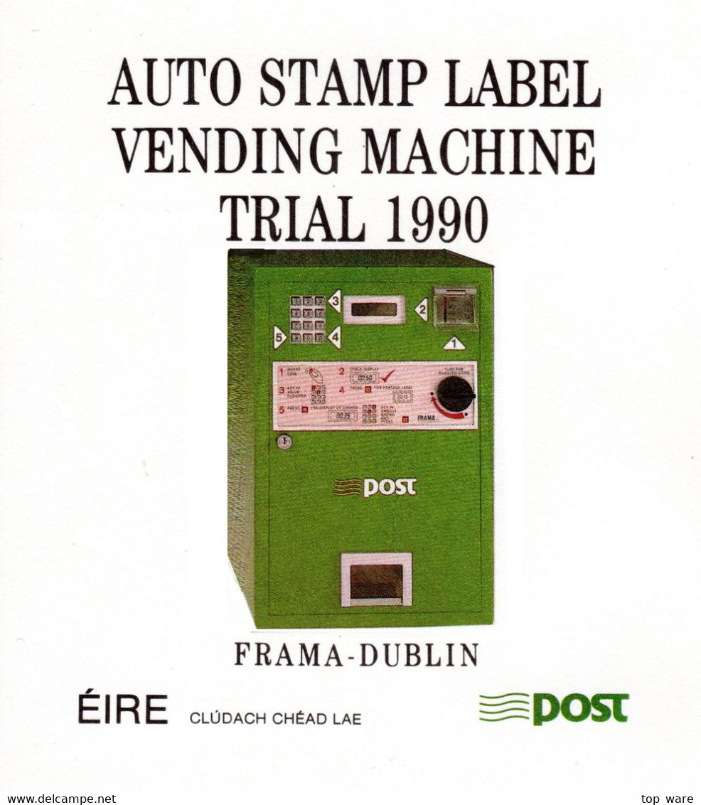 EIRE IRELAND ATM STAMPS / VENDING MACHINE TRIAL 1990 / TEN STAMPS EACH TYPE / Automatenmarken Distributeur - Viñetas De Franqueo (Frama)