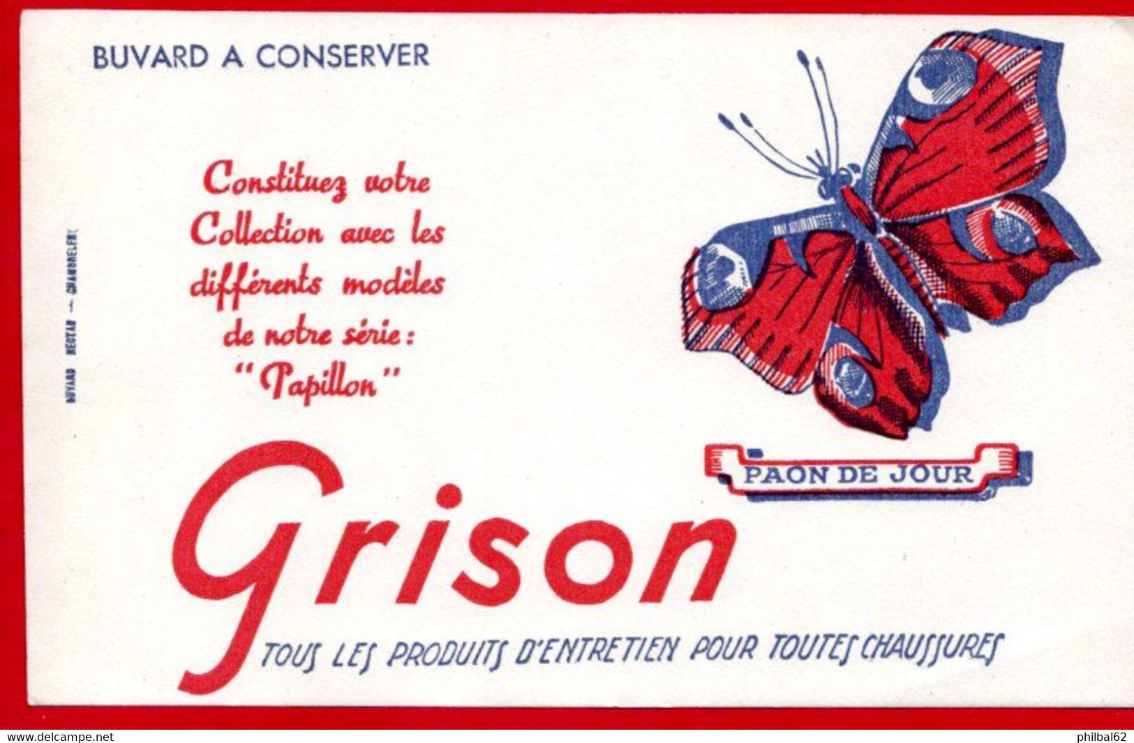 Buvard Grison, Produits D'entretien Pour Chaussures. Papillons : Paon De Jour. - Schuhe