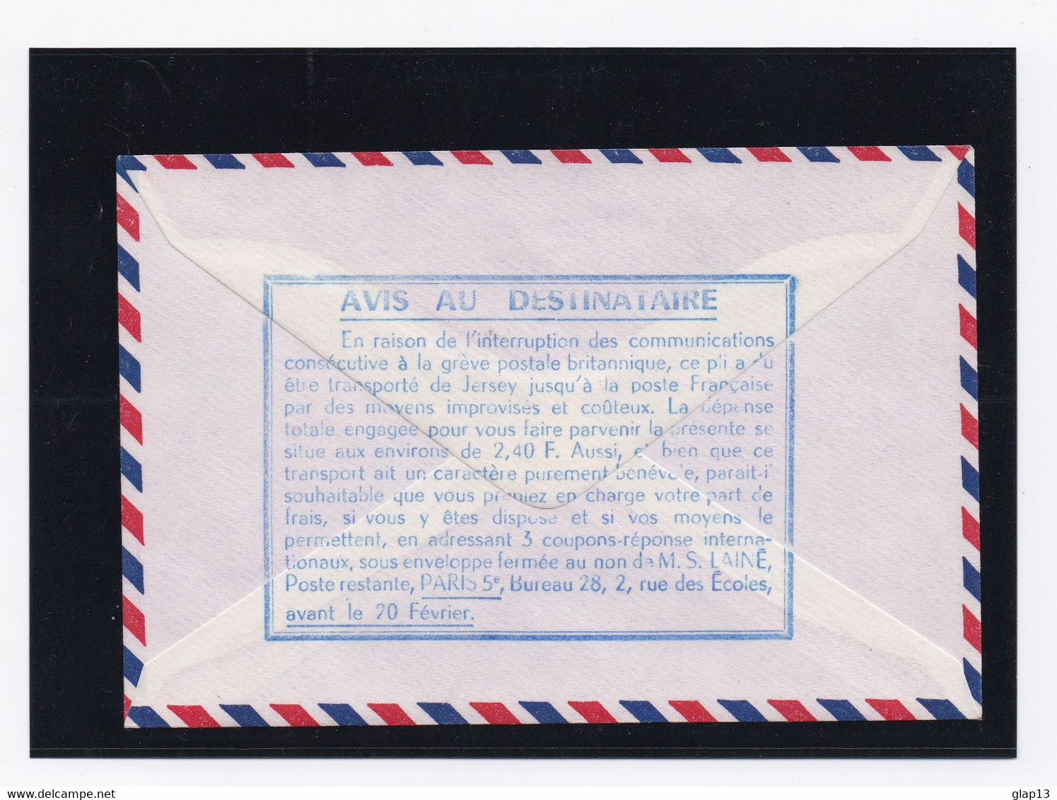 FRANCE 1971 ENVELOPPE AVEC TIMBRE JERSEY TIMBRE TAXE DE GREVE DIT DE L'OFFICE LAINE N°12 - Sonstige & Ohne Zuordnung