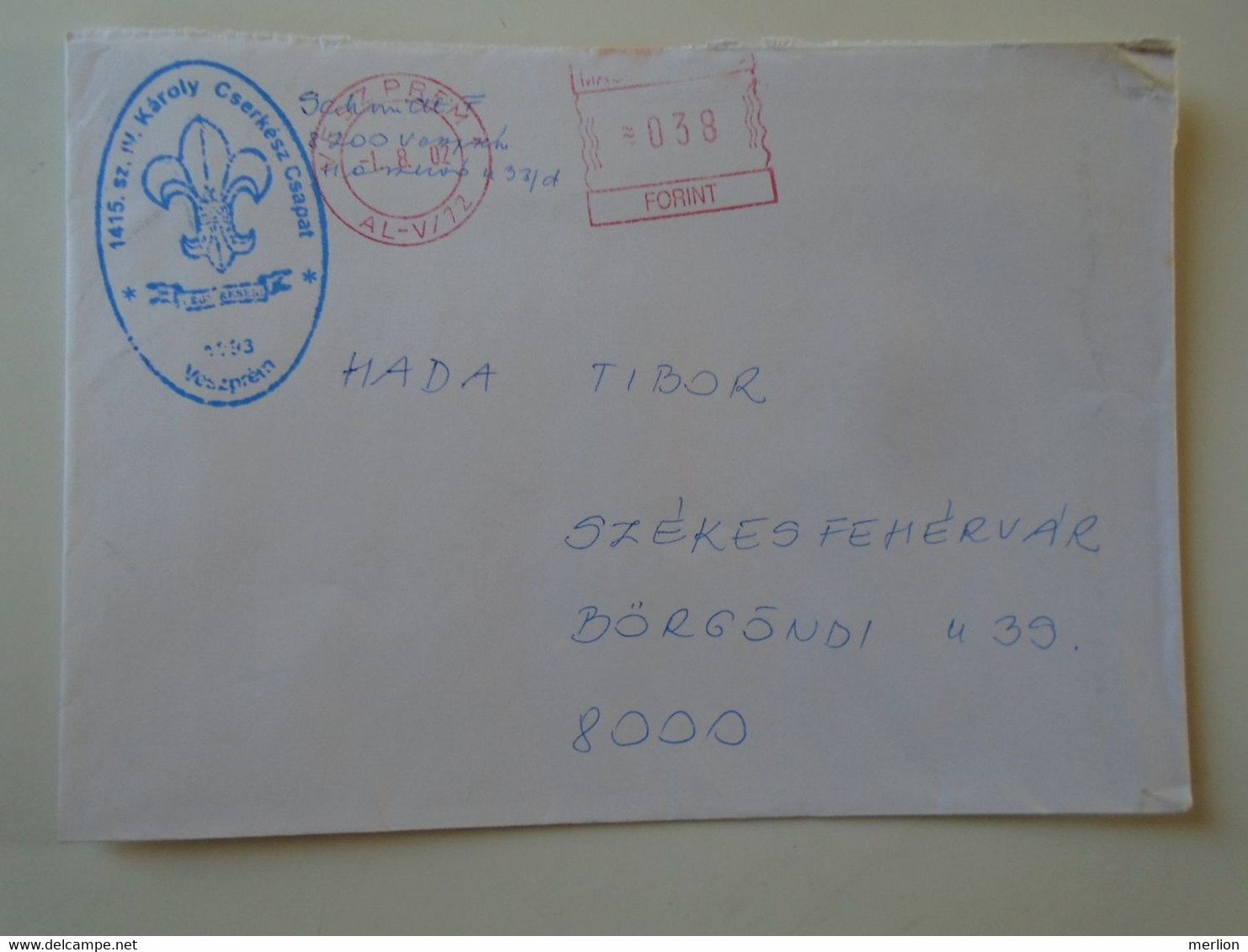 D193877 Hungary Cover  -EMA Red Meter Freistempel 2002 VESZPRÉM  Cserkész - Scouts-Pfadfinder -Scouting - Timbres De Distributeurs [ATM]