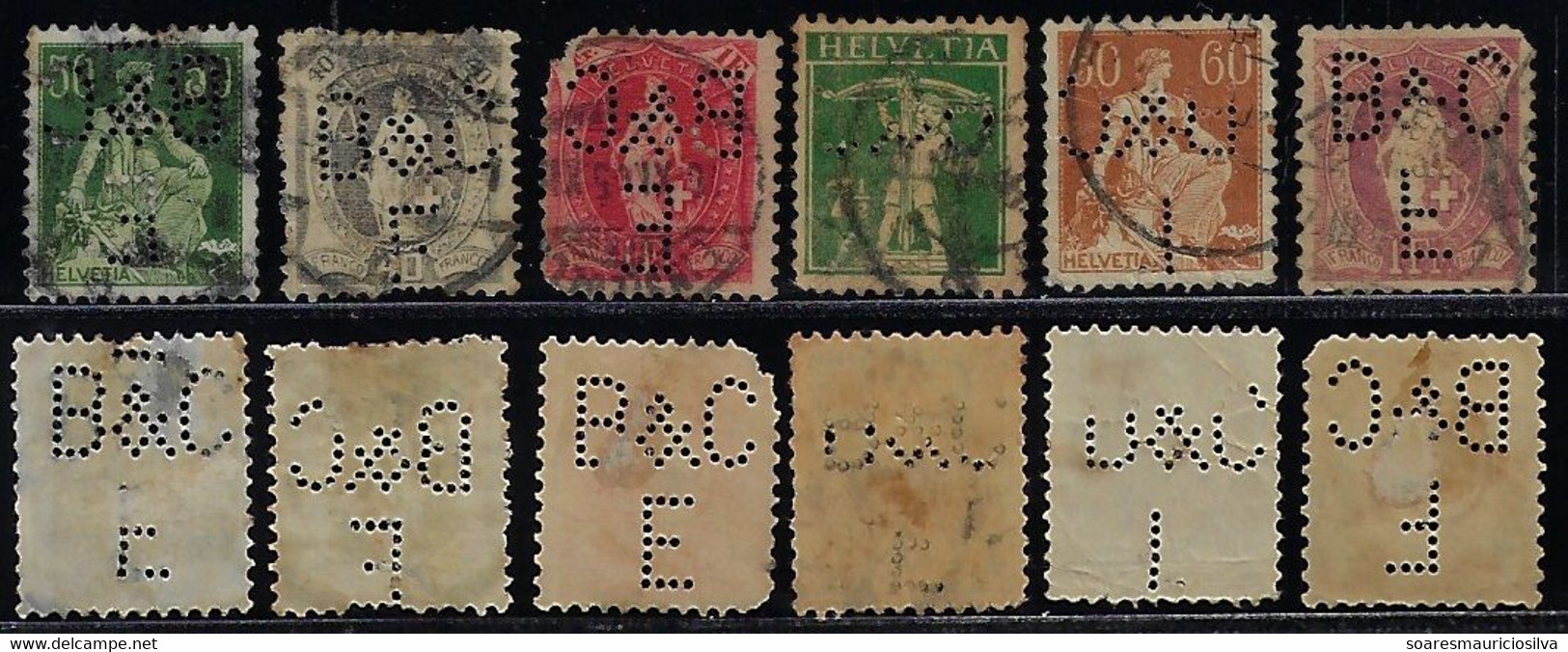 Switzerland 1886 / 1947 6 Stamp With Perfin B&C/E By Benziger & Co AG Publishing House From Einsiedeln Lochung Perfore - Perfin