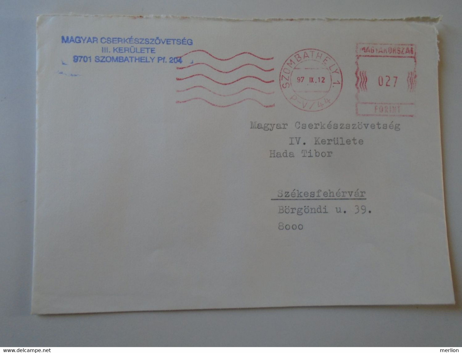 D193884  Hungary Cover -EMA Red Meter Freistempel 1997 SZOMBATHELY   Cserkész - Scouts-Pfadfinder -Scouting - Timbres De Distributeurs [ATM]