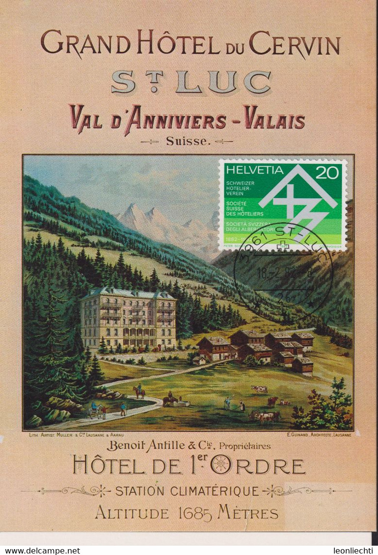 1982 Plakat 1893 Für Grand Hôtel Du Cervin St. Luc, Val D`Anniviers-Valais  (Hotel 5/82)  Mi:CH 1226 / Zum:CH 663 - Alberghi & Ristoranti