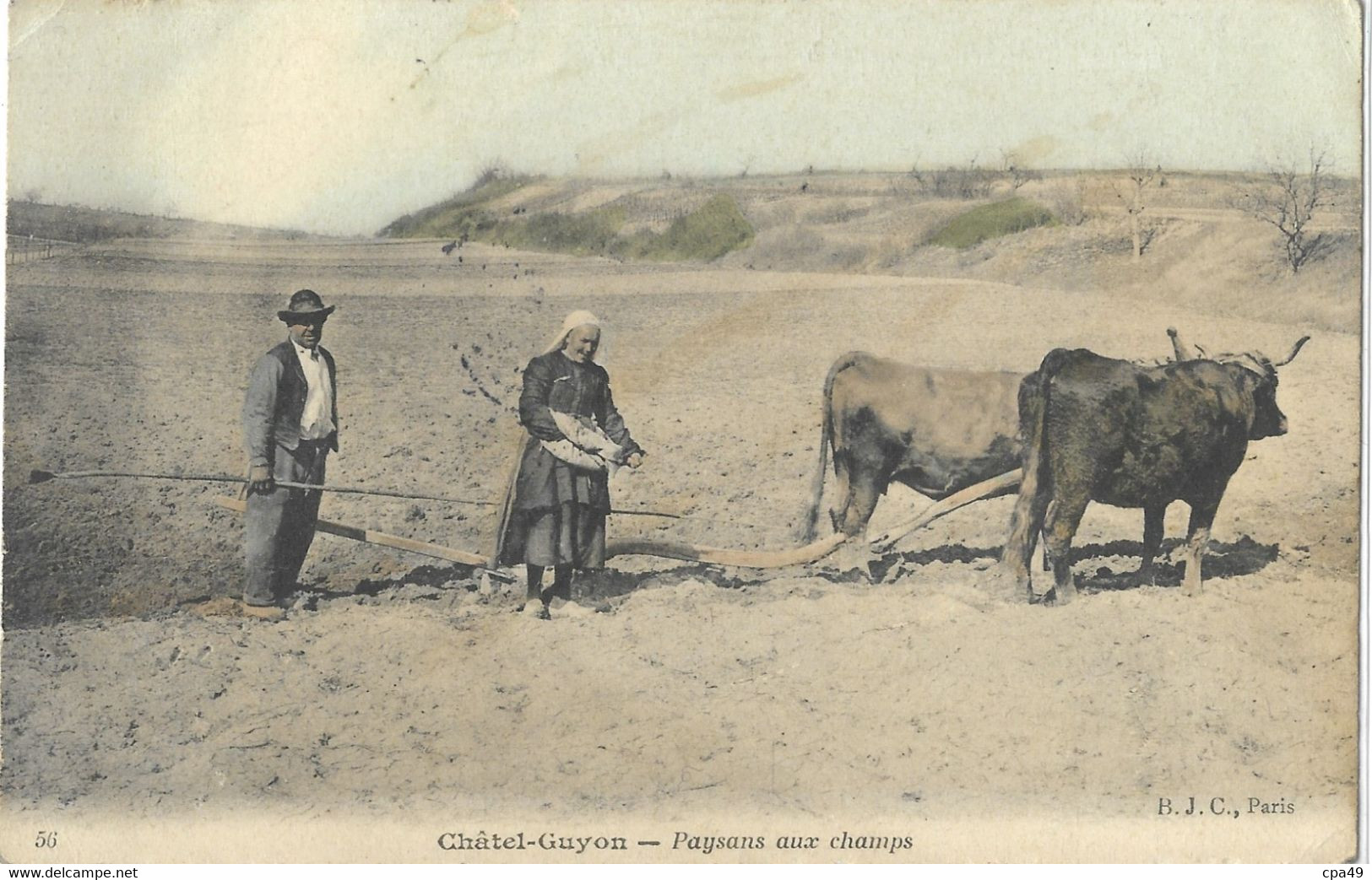 63   CHATEL - GUYON   PAYSANS   AUX  CHAMPS   ATTELAGE  DE  BOEUFS - Châtel-Guyon