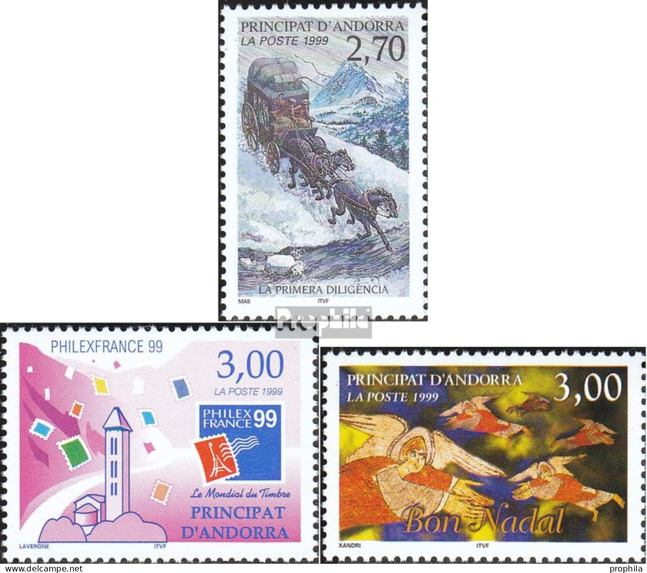 Andorra - Französische Post 537,539,545 (kompl.Ausg.) Postfrisch 1999 Post, Philatelie, Weihnachten - Markenheftchen