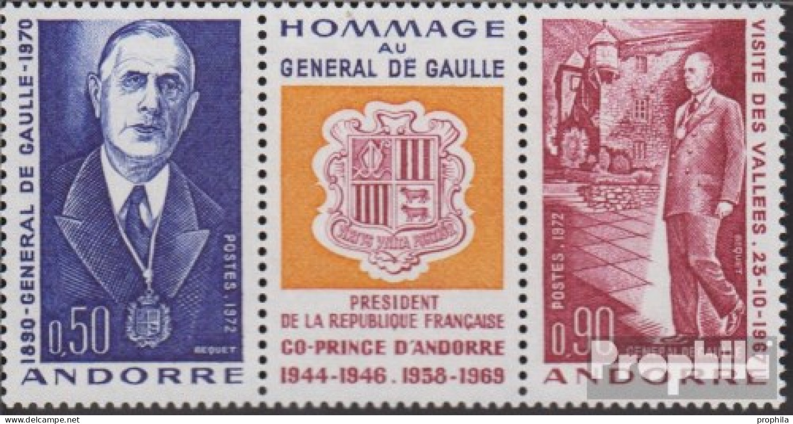 Andorra - Französische Post 245-246 Dreierstreifen (kompl.Ausg.) Postfrisch 1972 Charles De Gaulle - Booklets