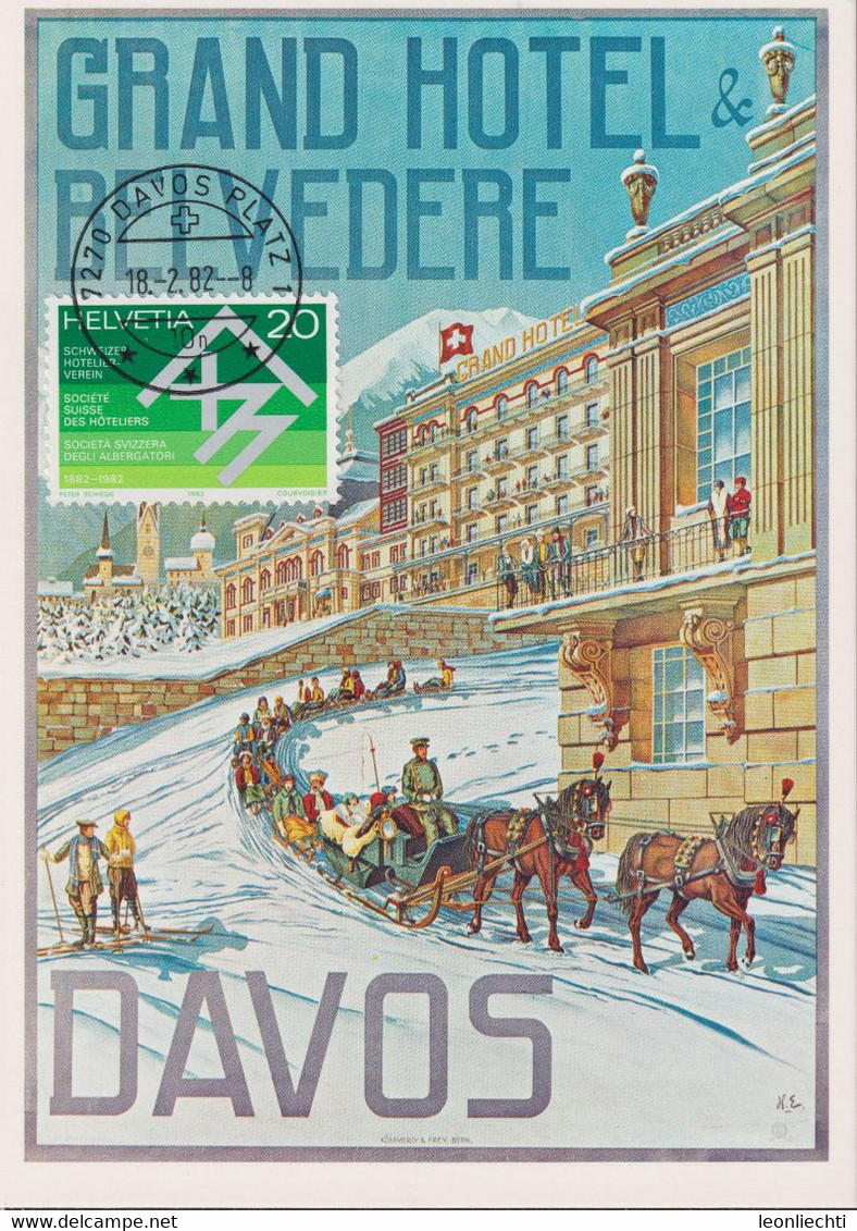 1982 Plakat 1905 Für Grand Hotel Belvédère Davos Mit Pferdekutsche (Hotel 1/82)  Mi:CH 1226 / Zum:CH 663 - Hotels & Restaurants