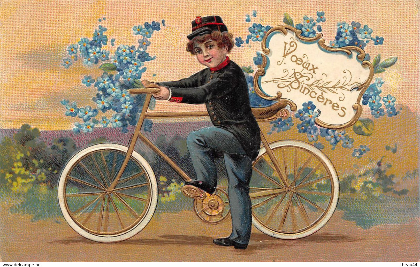 ¤¤   -   Cartes Fantaisies Gauffré    -  Un Garçon Sur Un Vélos   -  Bicyclette   -   Voeux Sincères   -   ¤¤ - Other & Unclassified