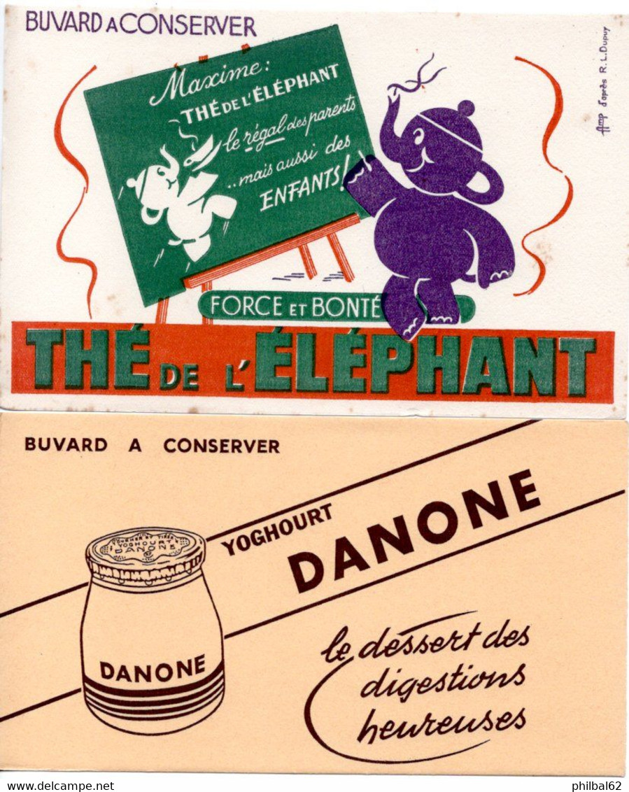 Lot De 10 Buvards. Philbée, Danone, Morvan, Cirage, Epéda, Thé Eléphant, Coopération, Alsa, Alcool à Brûler. - Verzamelingen & Reeksen