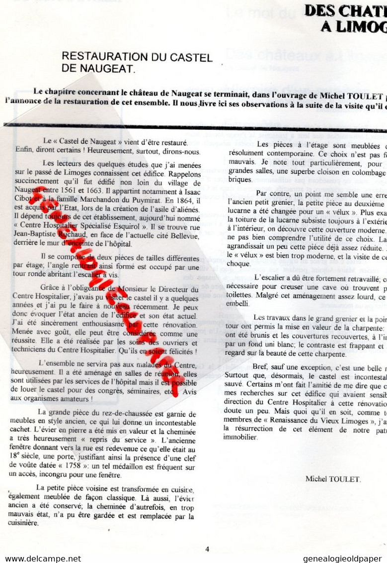 87-LIMOGES-REVUE RENAISSANCE VIEUX LIMOGES-JUIN 1996-CASTEL NAUGEAT -QUARTIER LES ARENES-BERNARD GUI-SADI CARNOT-TRIPON - Limousin