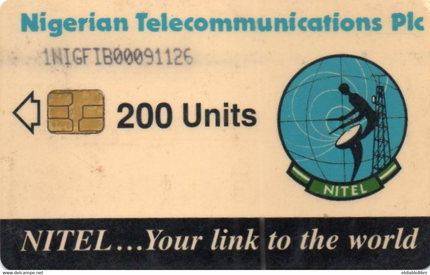NIGERIA - CHIP CARD - EARTH STATION 200 UNITS - 1NIGFIB (NOT PERFECT - CORNER RIGHT BIT BENDED) - Nigeria