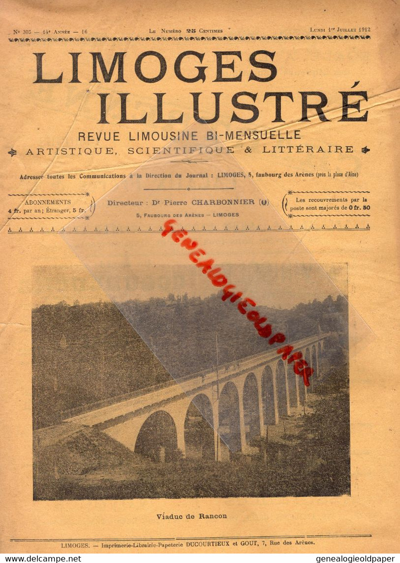 87-LIMOGES- REVUE LIMOGES ILLUSTRE-1912-VIADUC RANCON-CONGRES ARBRE EAU CHATAIGNIER-MONTLUCON-CONCOURS HIPPIQUE- ROUBAIX - Limousin