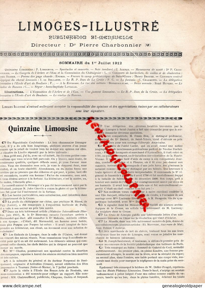 87-LIMOGES- REVUE LIMOGES ILLUSTRE-1912-VIADUC RANCON-CONGRES ARBRE EAU CHATAIGNIER-MONTLUCON-CONCOURS HIPPIQUE- ROUBAIX - Limousin