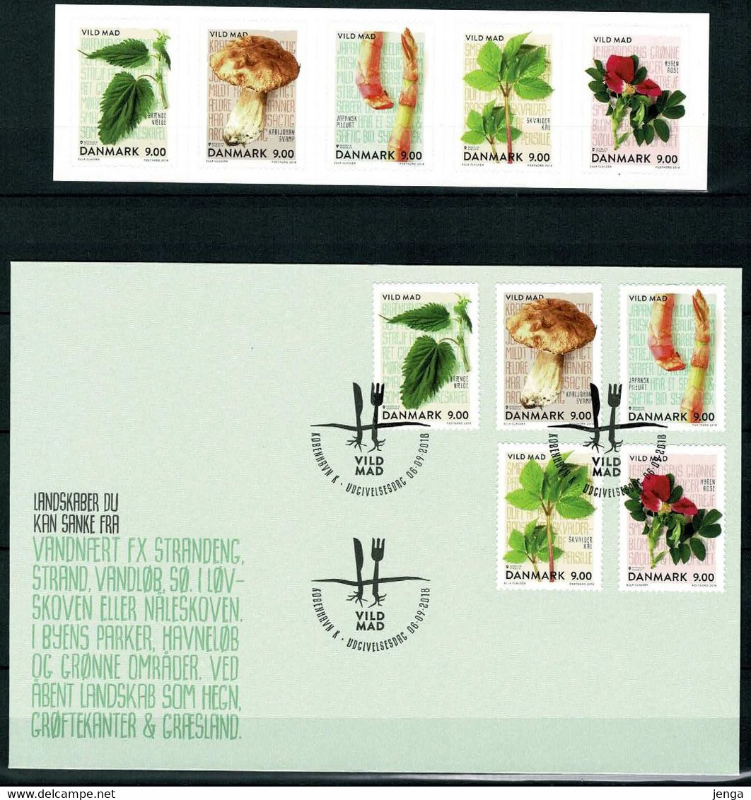 Denmark 2018; Gastronomy - Wild Food; Self Adhesive Strip Of 5 And On FDC. - Autres & Non Classés