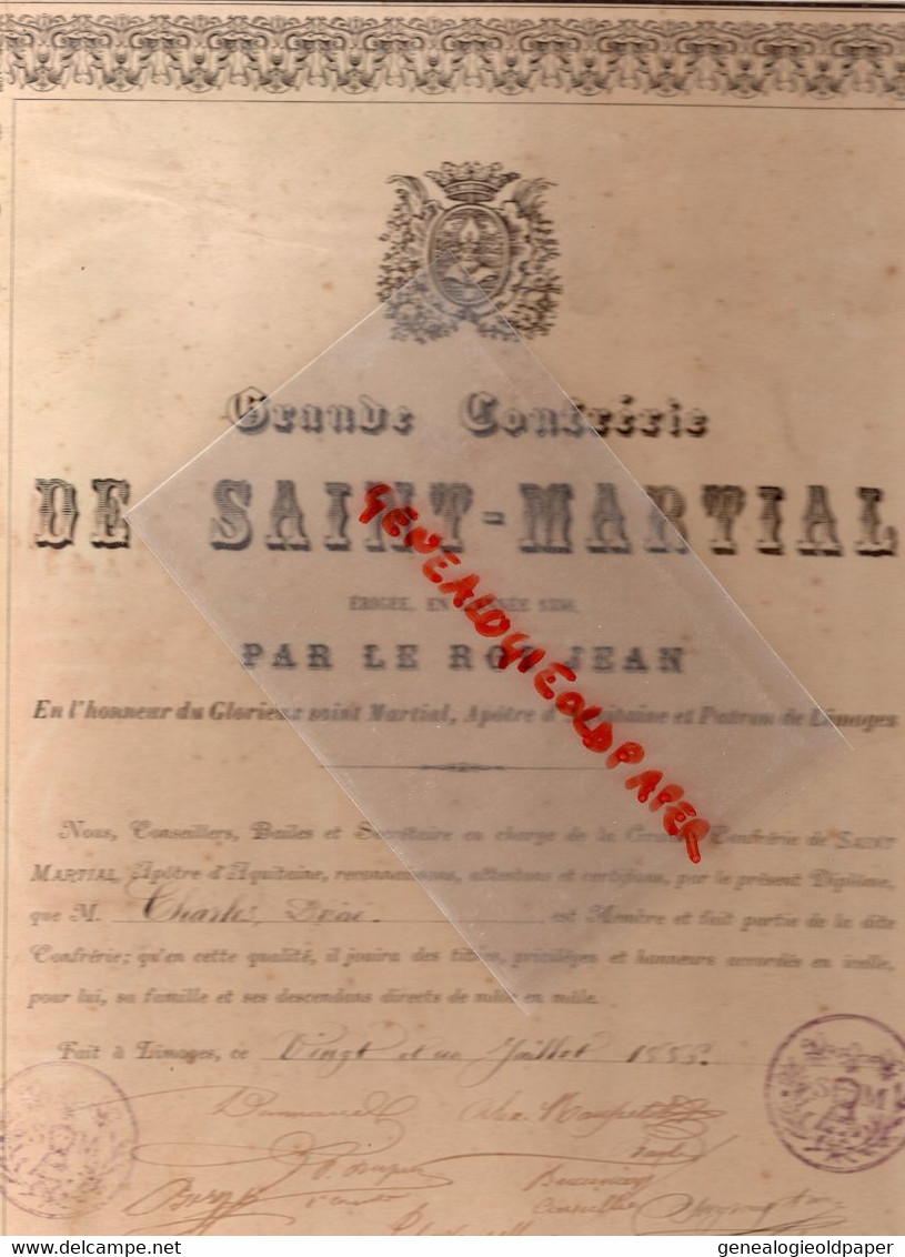 87-LIMOGES-RARE DIPLOME GRANDE CONFRERIE DE ST SAINT MARTIAL-ROI JEAN 1356-CHARLES DESIRE -21 JUILLET 1886- - Historische Dokumente