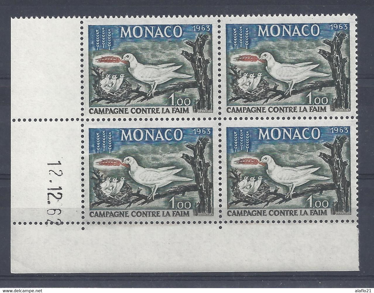 MONACO - N° 611 - BLOC De 4 COIN DATE - CAMPAGNE Contre La FAIM - NEUF SANS CHARNIERE - 12/12/62 - Ungebraucht