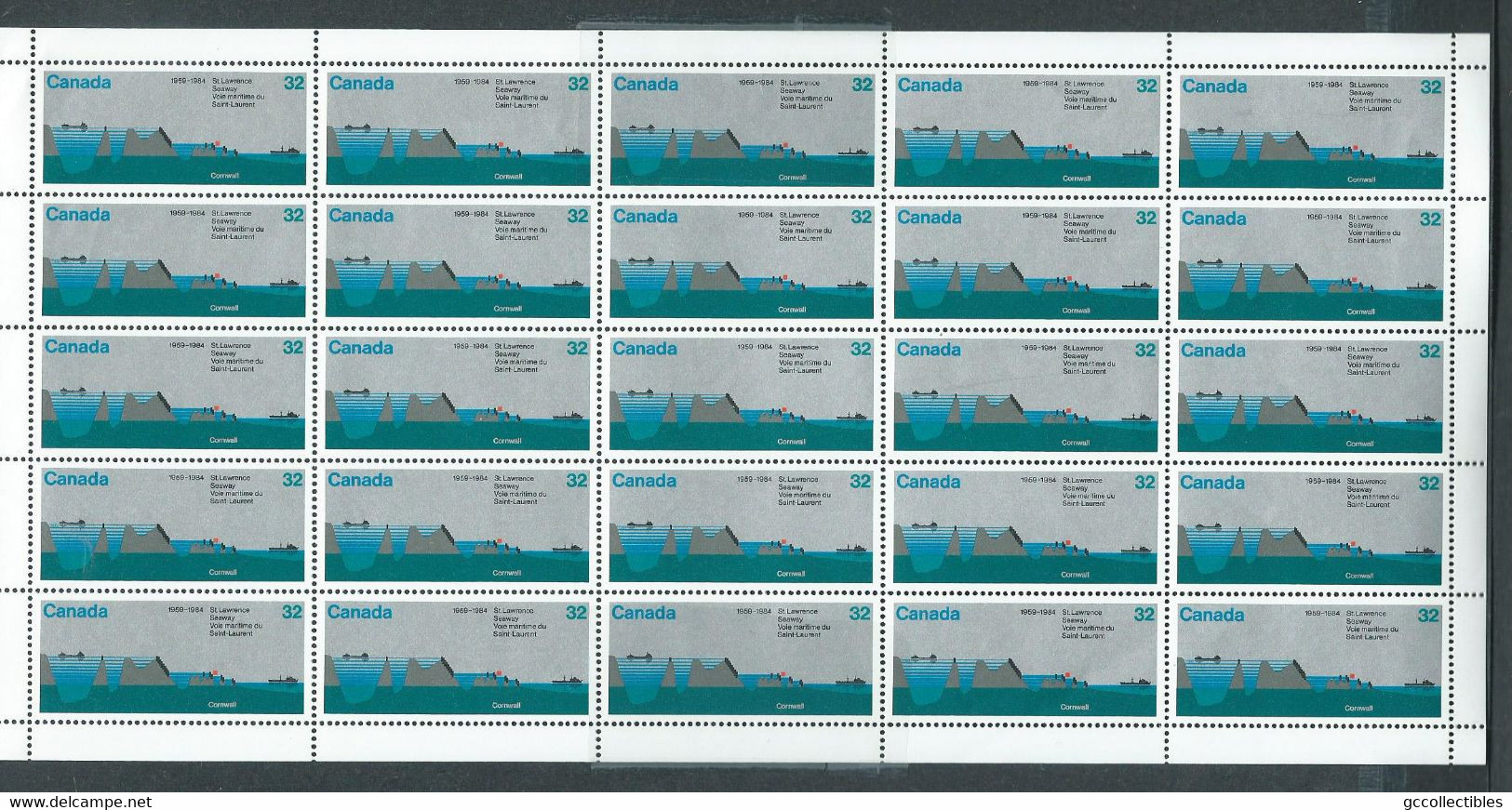 Canada # 1015 - Full Pane Of 25 + Variety MNH - St. Lawrence Seaway - Hojas Completas