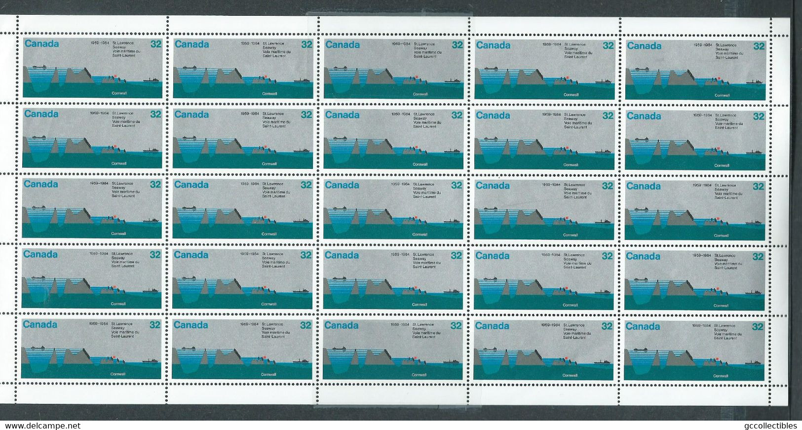 Canada # 1015 - Full Pane Of 25 + Variety MNH - St. Lawrence Seaway - Feuilles Complètes Et Multiples