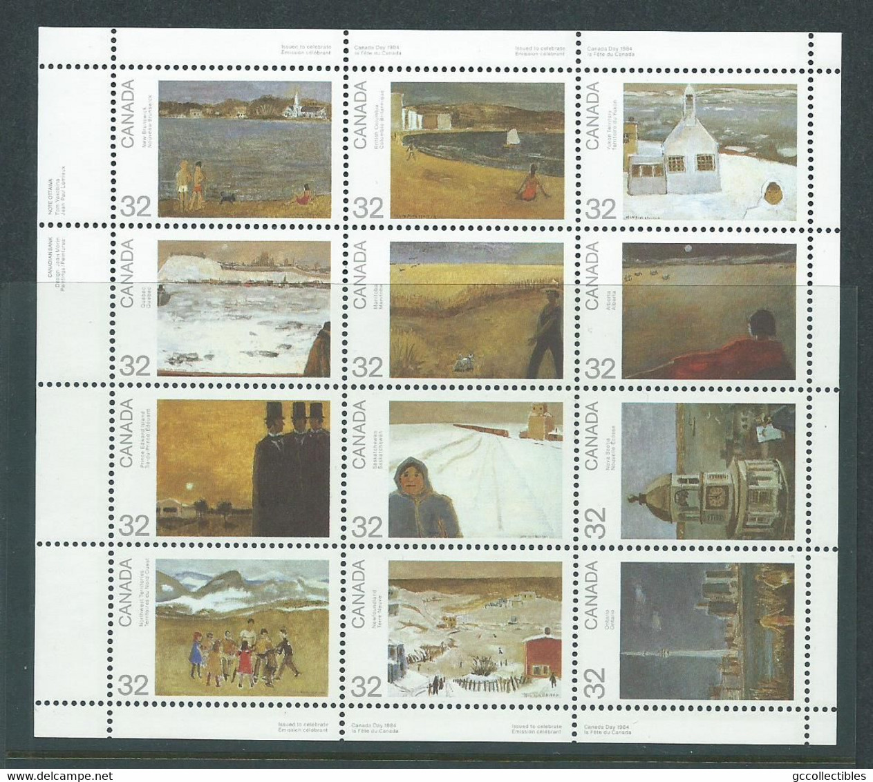 Canada # 1027a (1016-1027) Full Pane Of 12 UL PB Inscription MNH-Canada Day 1984 - Hojas Completas