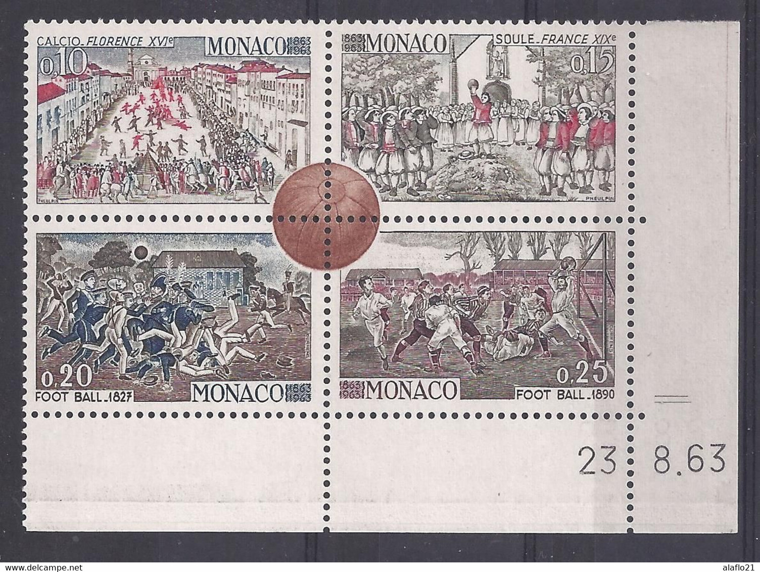 MONACO - N° 624/27 - BLOC De 4 COIN DATE - CENTENAIRE FOOTBALL - NEUF SANS CHARNIERE - 23/8/63 - 2 Traits - Unused Stamps