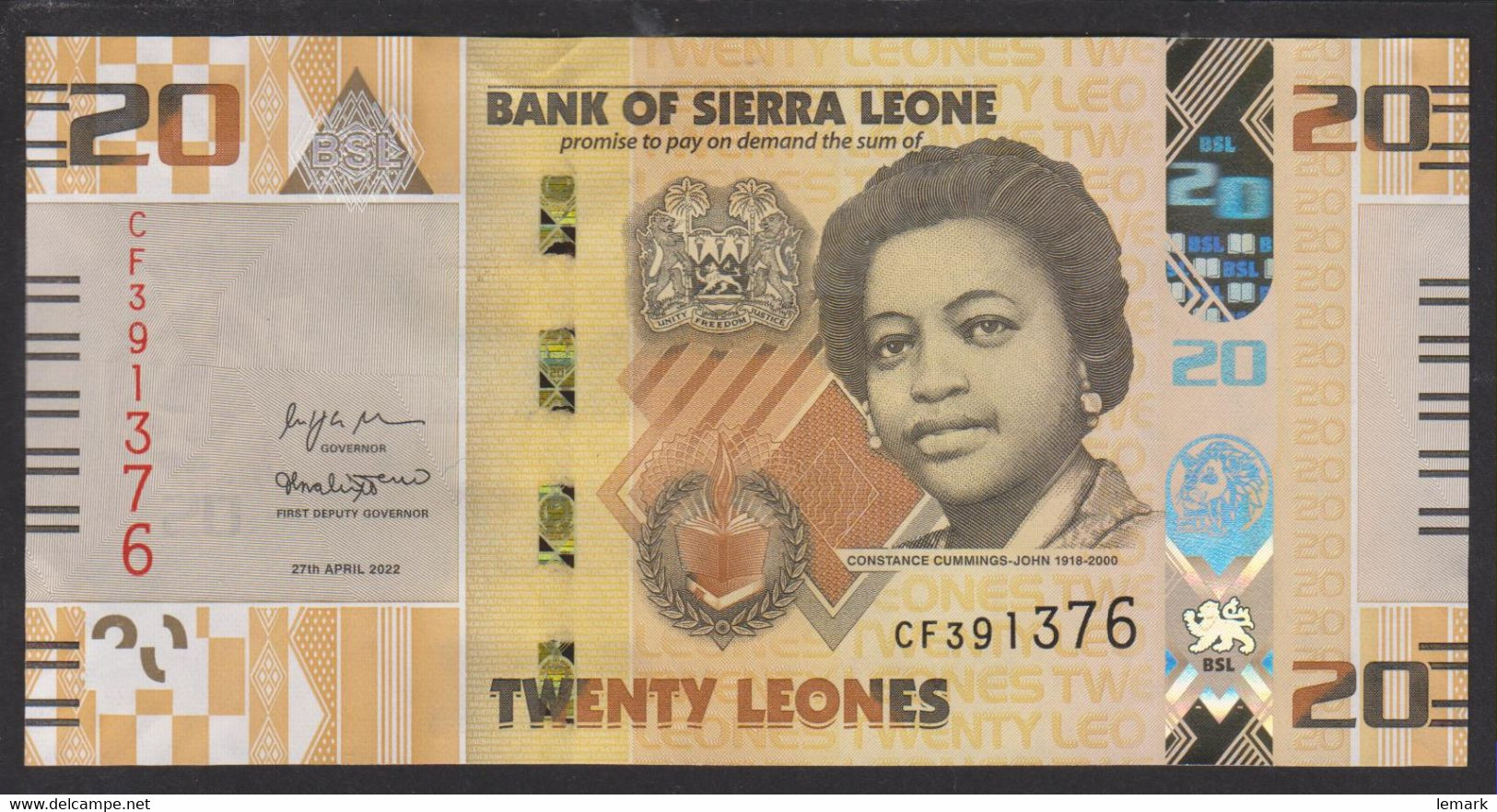 Sierra Leone 20 Leones 2022 P38  UNC - Sierra Leone