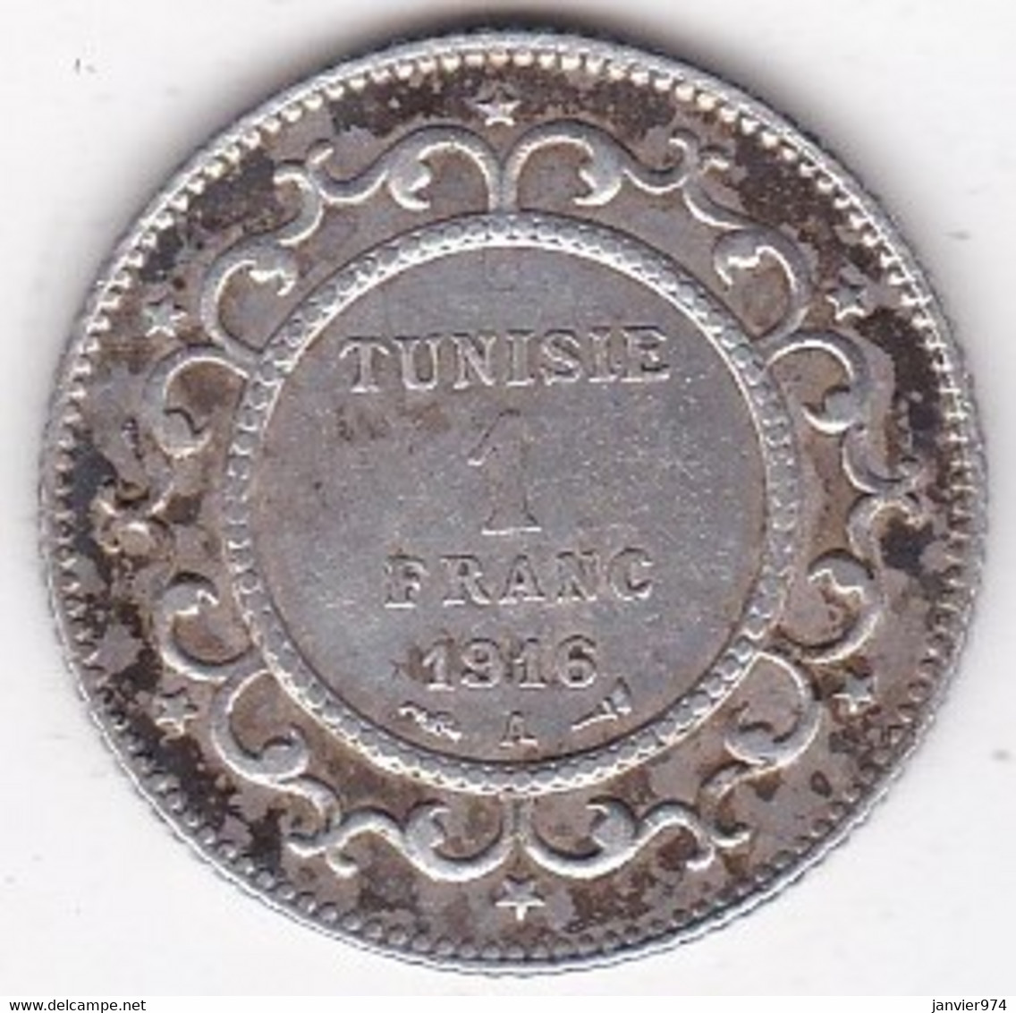 Protectorat Français 1 Franc 1916  AH 1335, En Argent , Lec# 219 - Tunesië