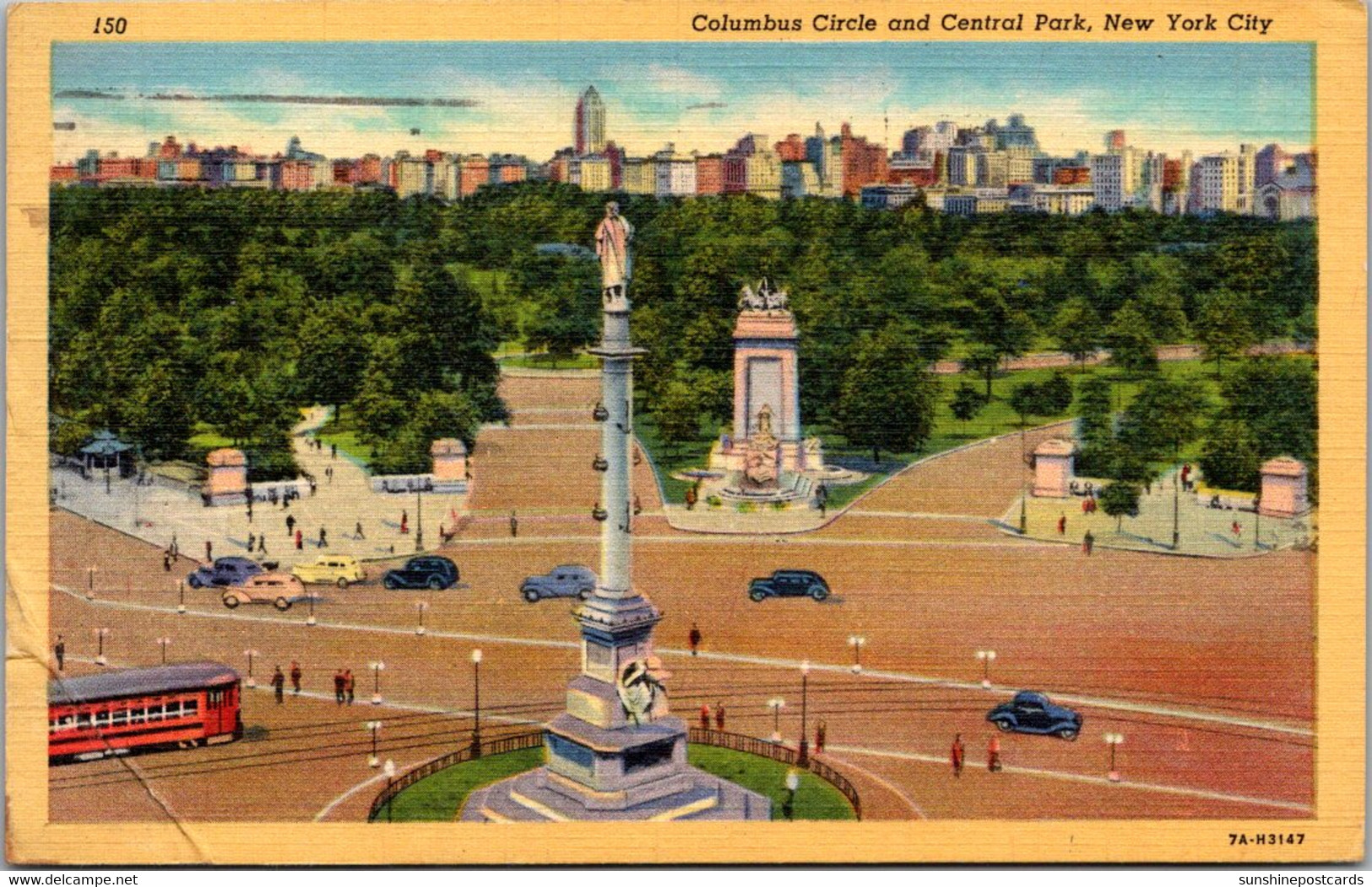 New York City Central Park And Columbus Circle 1946 Curteich - Central Park