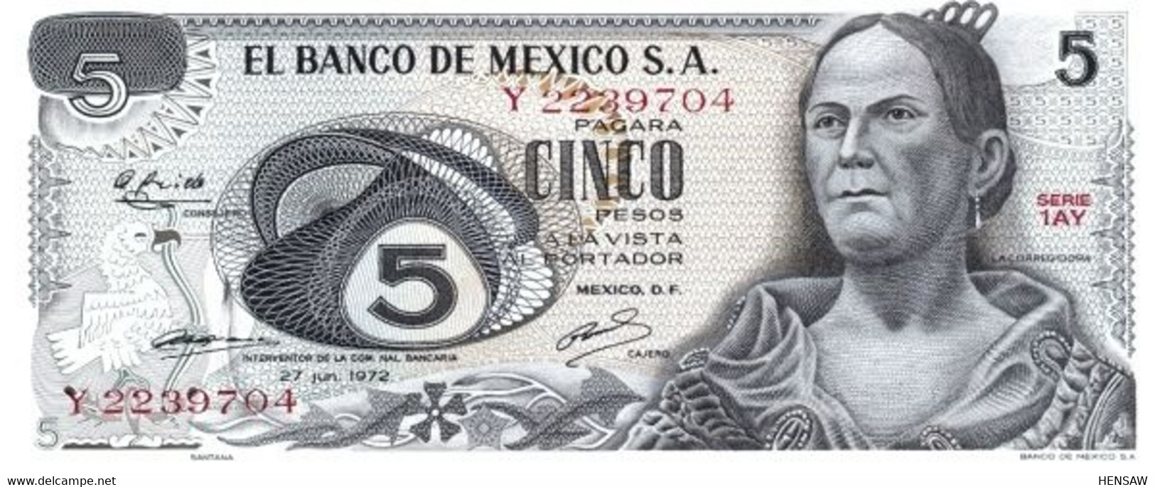 MEXICO 5  PESOS 1972 P 62c UNC SC NUEVO - Mexico