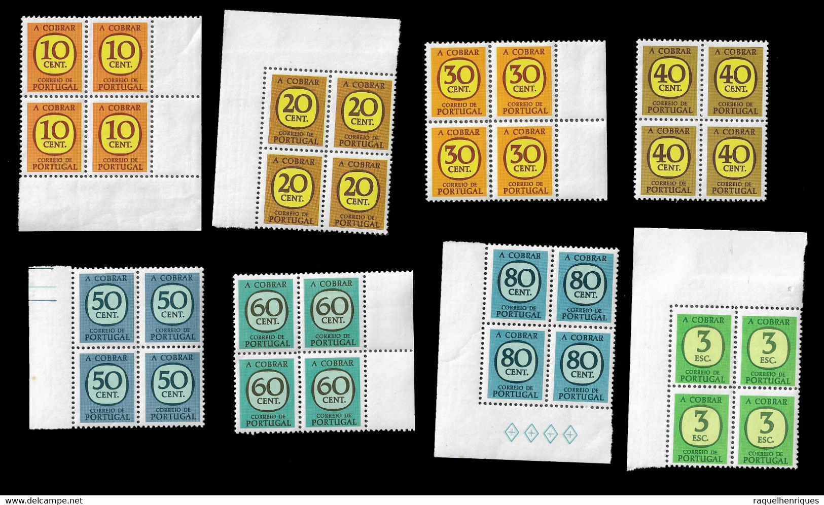 PORTUGAL STAMPS - 1967-84 POSTAGE DUE SHORT SET (MISSING 1 & 2 ESC.) BLOCKS OF 4 MNH (PLB#4-02) - Unused Stamps