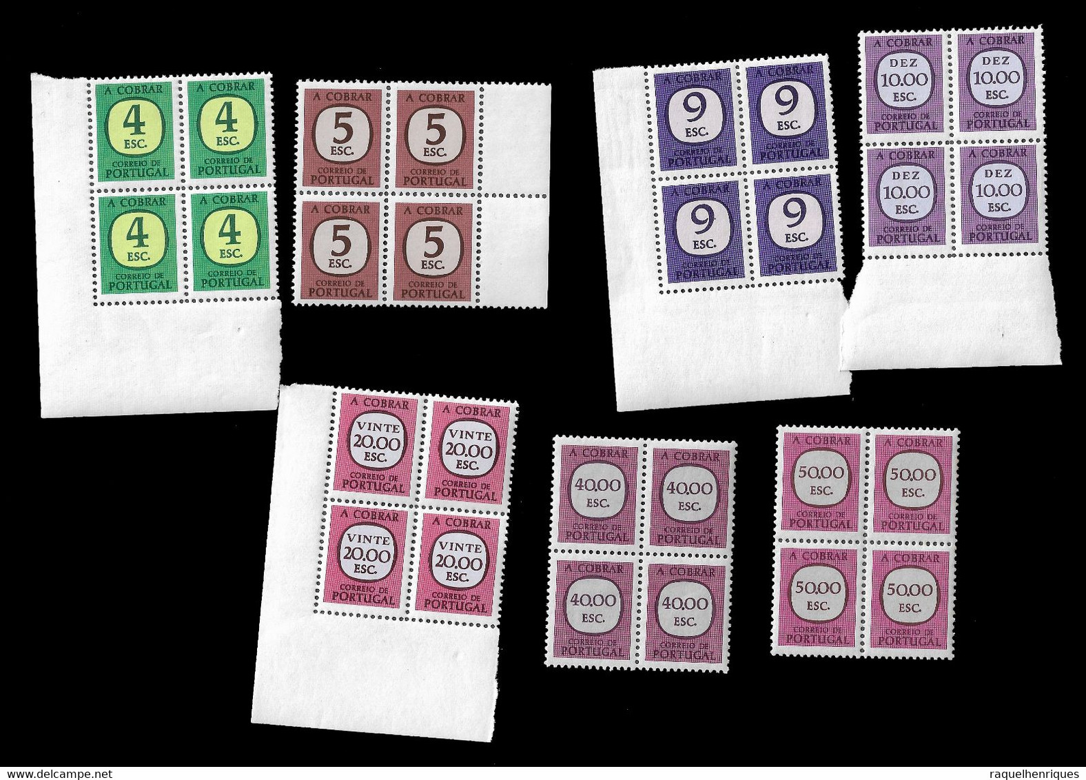 PORTUGAL STAMPS - 1967-84 POSTAGE DUE SHORT SET (MISSING 1 & 2 ESC.) BLOCKS OF 4 MNH (PLB#4-02) - Unused Stamps