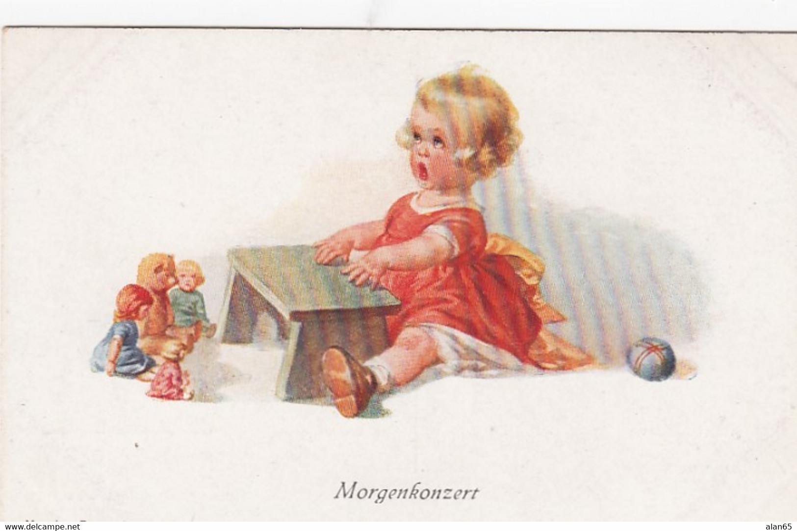 Chicky Sparks Artist Image 'Morgenkonzert'' Girl Plays Pretend Piano C1900s/10s Vintage Postcard - Spark, Chicky