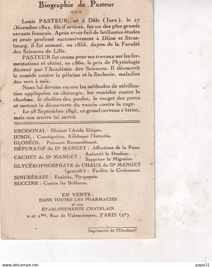 CENTENAIRE DE PASTEUR  Offert Par L'URODONAL - Nobelprijs
