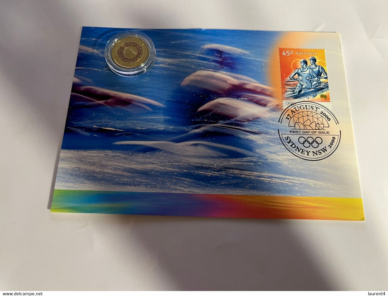 (3 Oø 10 A) Australian Olympic Rowing 2000 MAXICARD With Olympic Coin Courage $ 2.00 (red Circle) - 2 Dollars