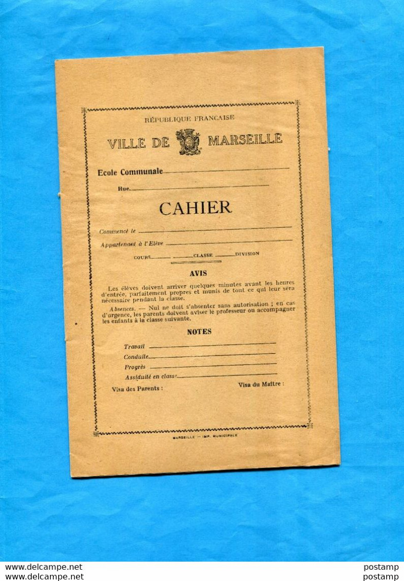 MARSEILLE-Cahier D' école Communale -entier -années 30-40 Présenté Ouvert Et Fermé Bel état - Kinderen