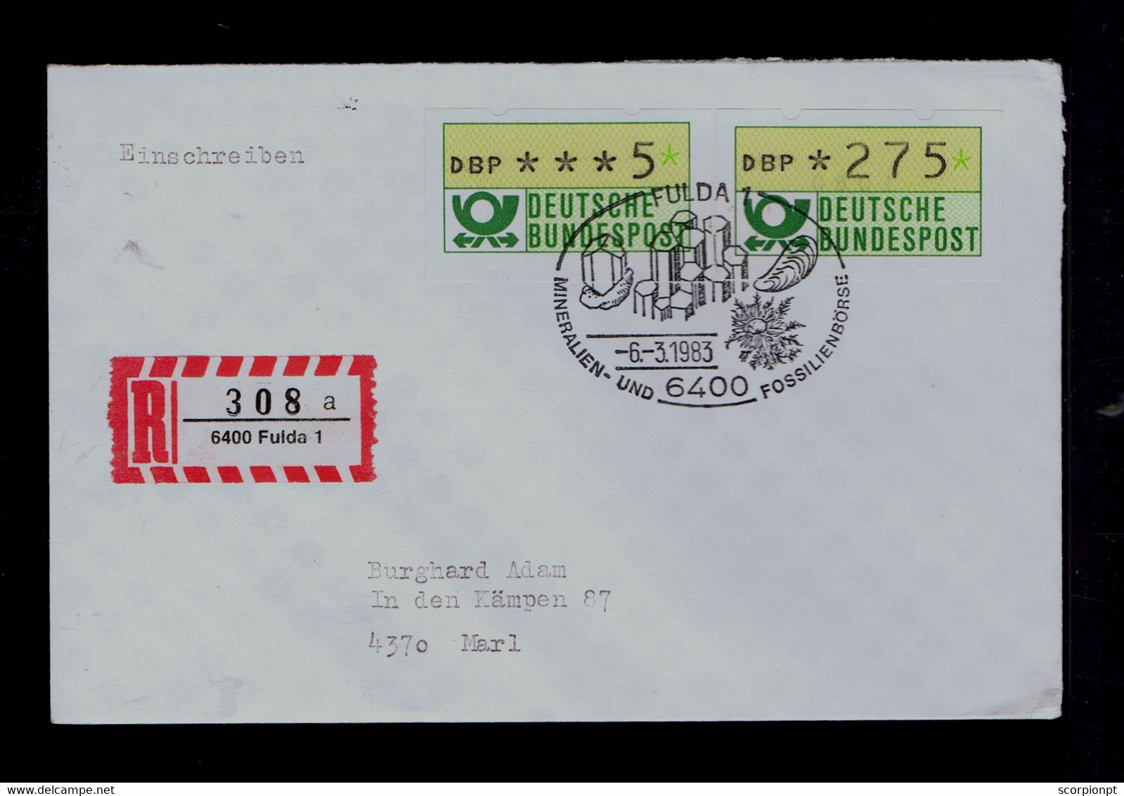 Sp9524 GERMANY Minerals Fossiles Pmk Used Fulda Town (on Frama Label Stamps) Mailed Marl 1983 - Minéraux