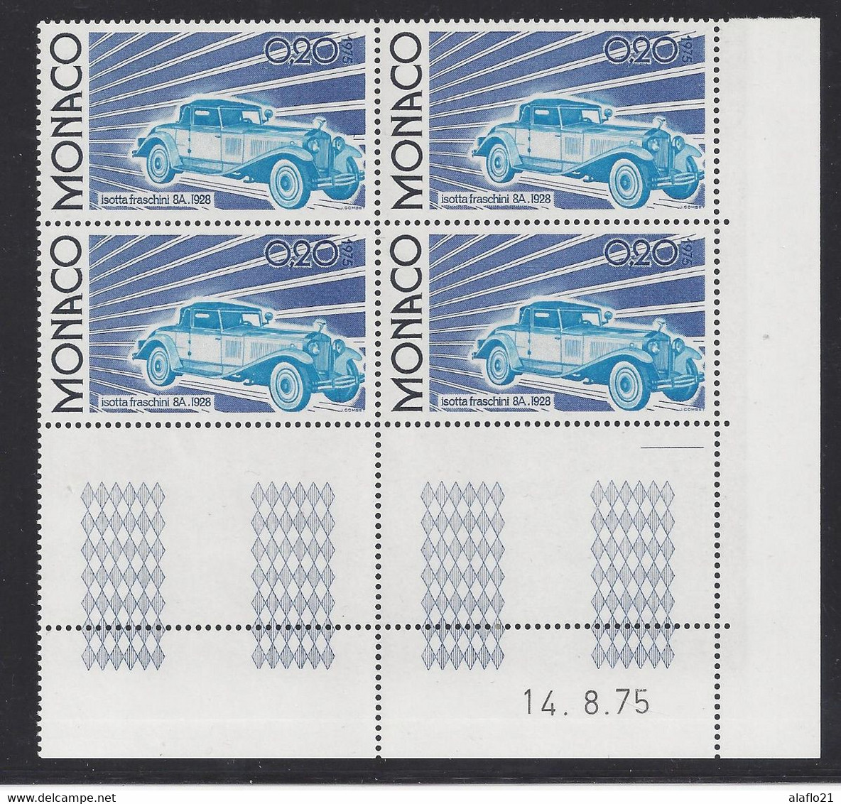 MONACO - N° 1020 - ISOTTA FRASCHINI 1928 Bloc De 4 COIN DATE - NEUF SANS CHARNIERE - 14/8/75 - Unused Stamps