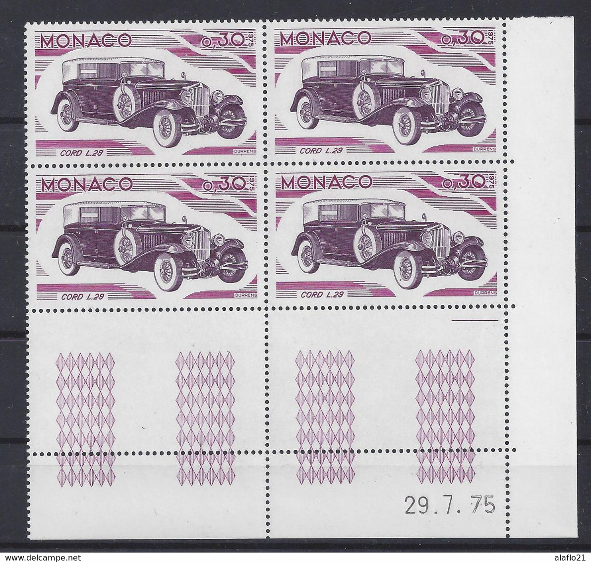 MONACO - N° 1021 - CORD L29 - Bloc De 4 COIN DATE - NEUF SANS CHARNIERE - 29/7/75 - Unused Stamps