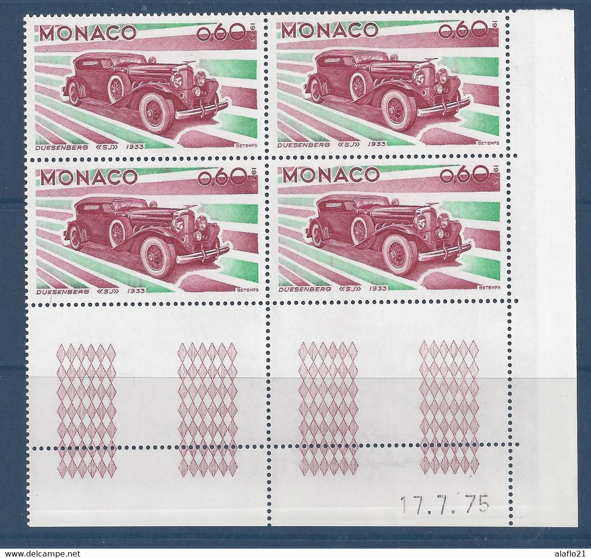 MONACO - N° 1023 - DUESENBERG 1933 - Bloc De 4 COIN DATE - NEUF SANS CHARNIERE - 17/7/75 - Unused Stamps