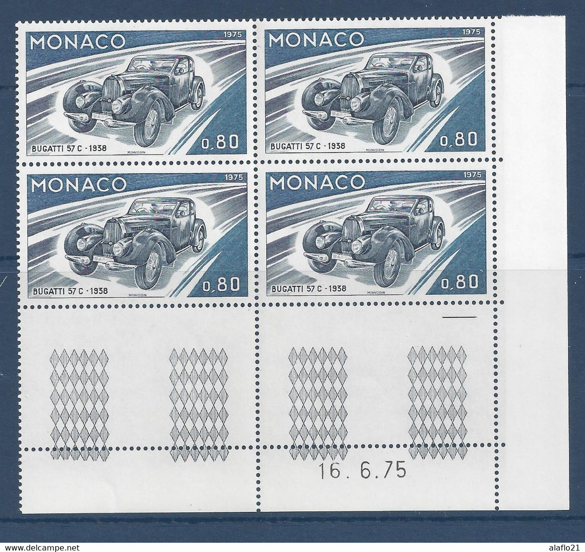 MONACO - N° 1024 - BUGATTI 1938 - Bloc De 4 COIN DATE - NEUF SANS CHARNIERE - 16/6/75 - Nuovi