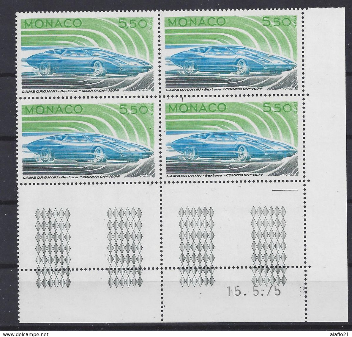 MONACO - N° 1028 - LAMBORGHINI COUNTACH Bloc De 4 COIN DATE - NEUF SANS CHARNIERE - 15/5/75 - Unused Stamps