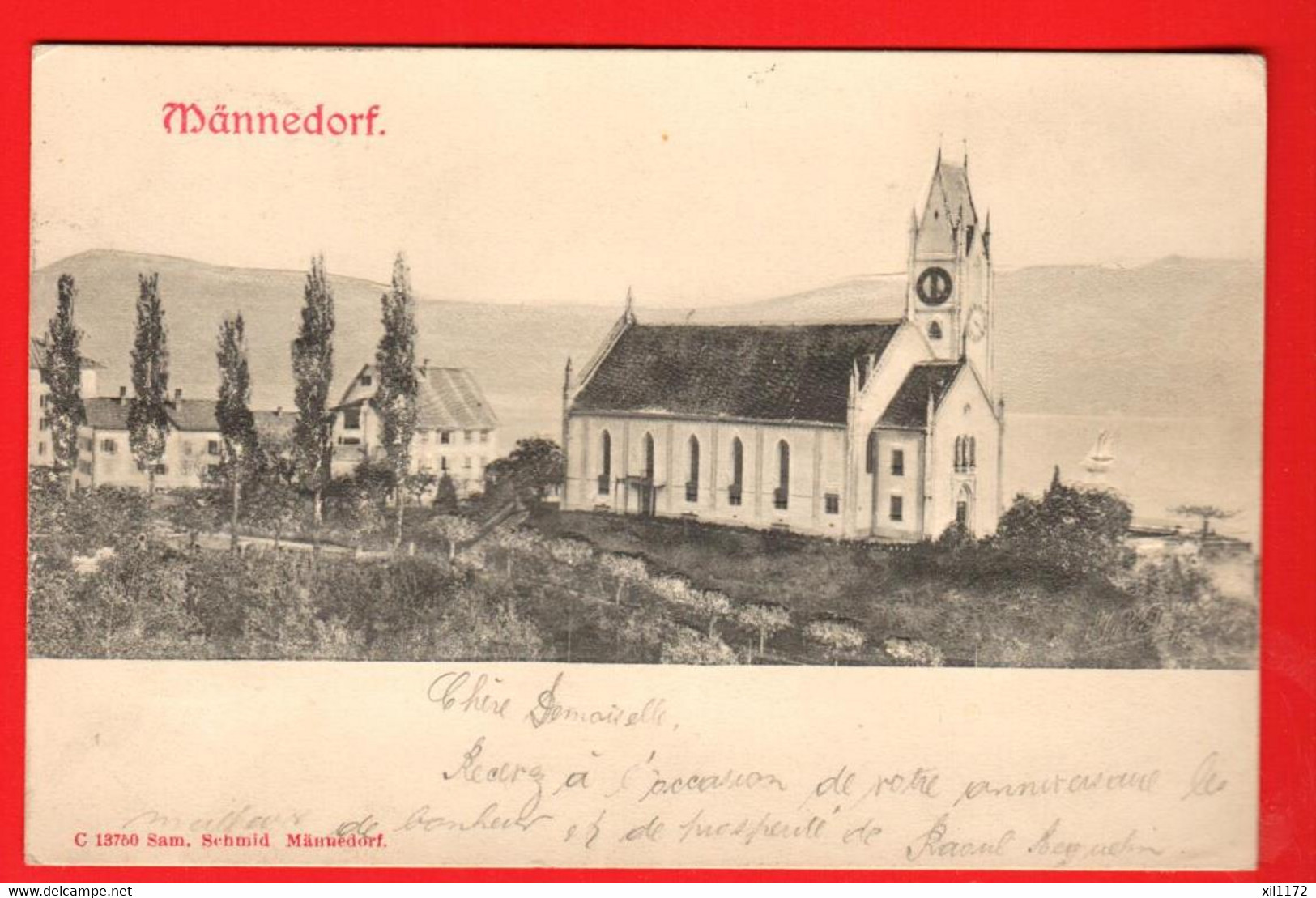 DAA-15 Männedorf   Kirche Pionier. Geprägt Prägerei Gelaufen 1902 Nach Tramelan. - Männedorf