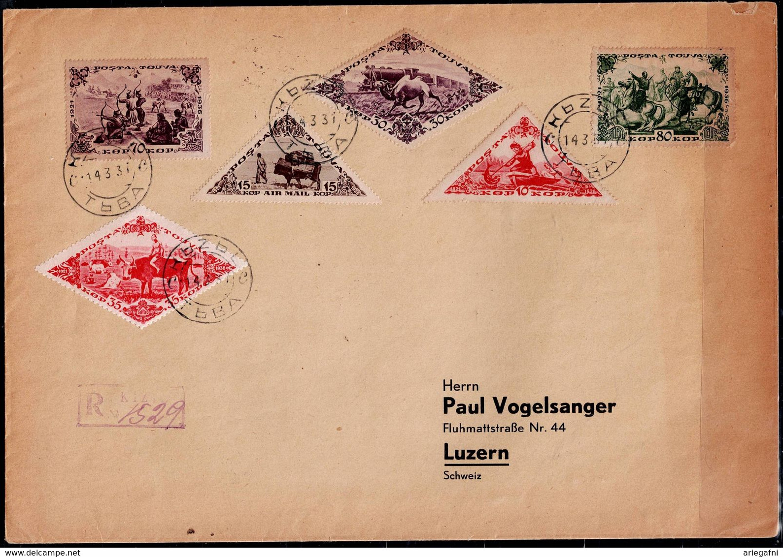 TUVA  1931 REGISTERED COVER SENT IN 14/3/31 FROM TUVA   TO SWITZERLAND VF!! - Tuva