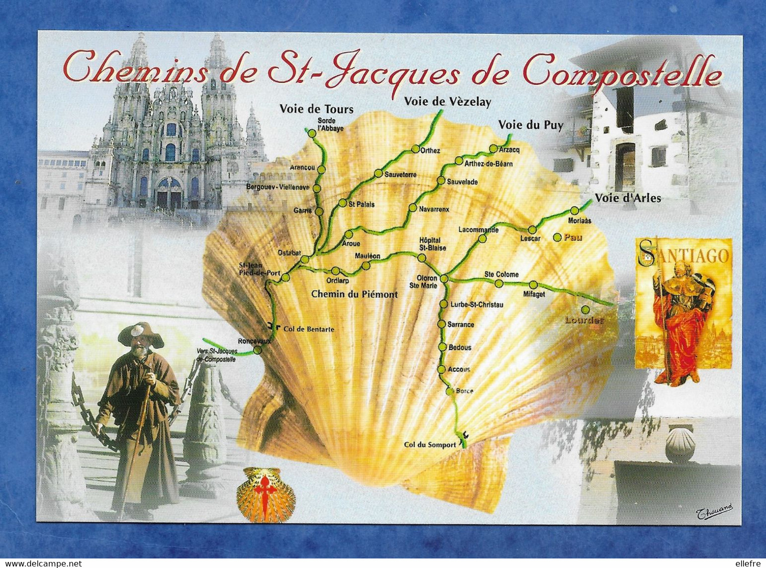 CPM Pèlerinage Saint Jacques De Compostelle  Les Chemins De Saint Jacques Multivues  Avec Coquille Saint Jacques En Fond - Luoghi Santi