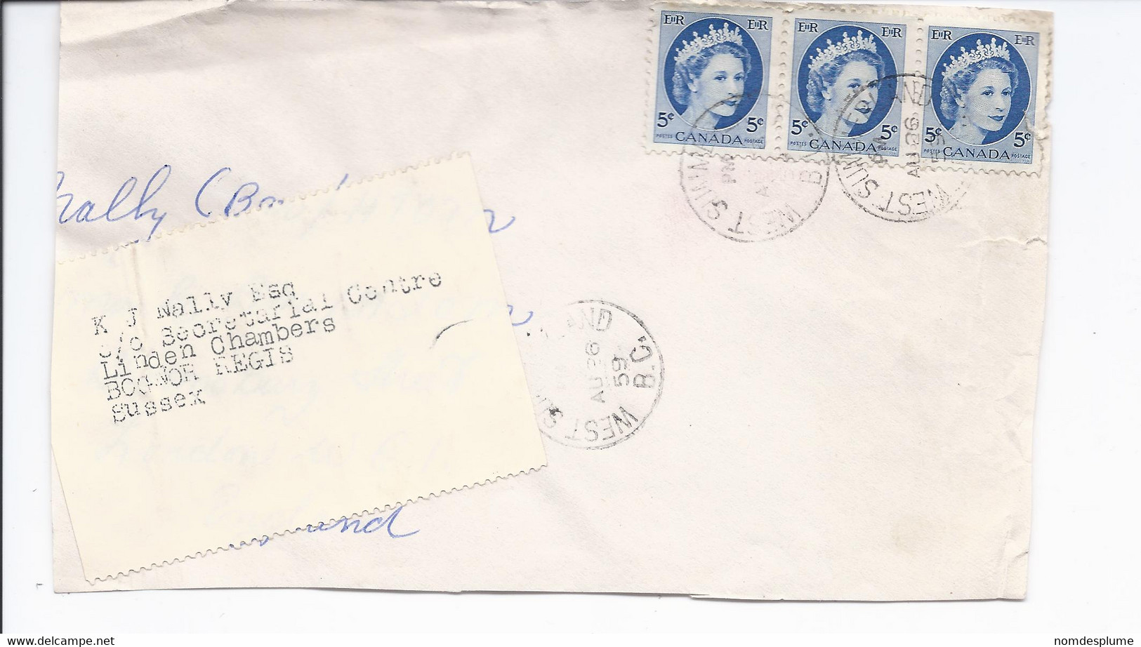 16465) Canada Cover Brief Lettre 1959 Closed BC British Columbia Post Office Postmark Cancel On Piece - Lettres & Documents