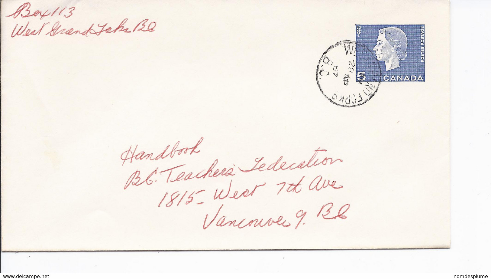 16470) Canada Cover Brief Lettre 1967 Closed BC British Columbia Post Office Postmark Cancel - Covers & Documents