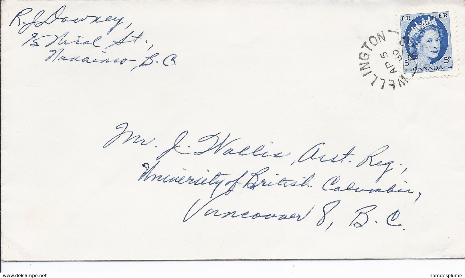 16486) Canada Cover Brief Lettre 1960 Closed BC British Columbia Post Office Postmark Cancel - Brieven En Documenten