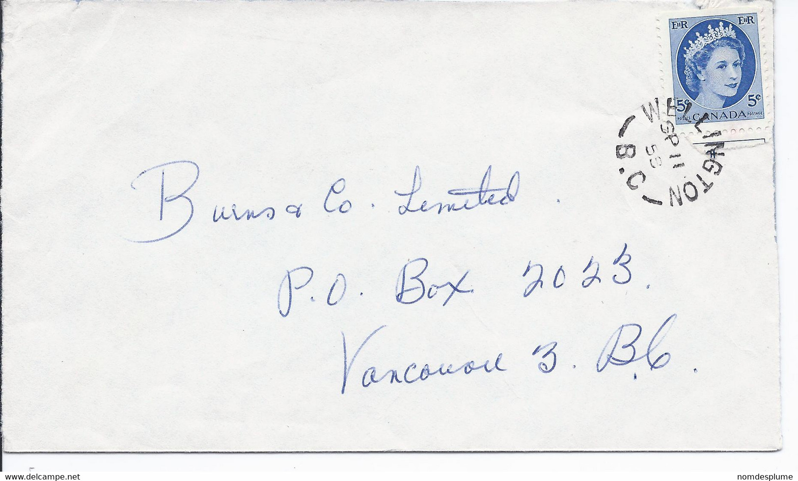 16488) Canada Cover Brief Lettre 1959 Closed BC British Columbia Post Office Postmark Cancel - Lettres & Documents