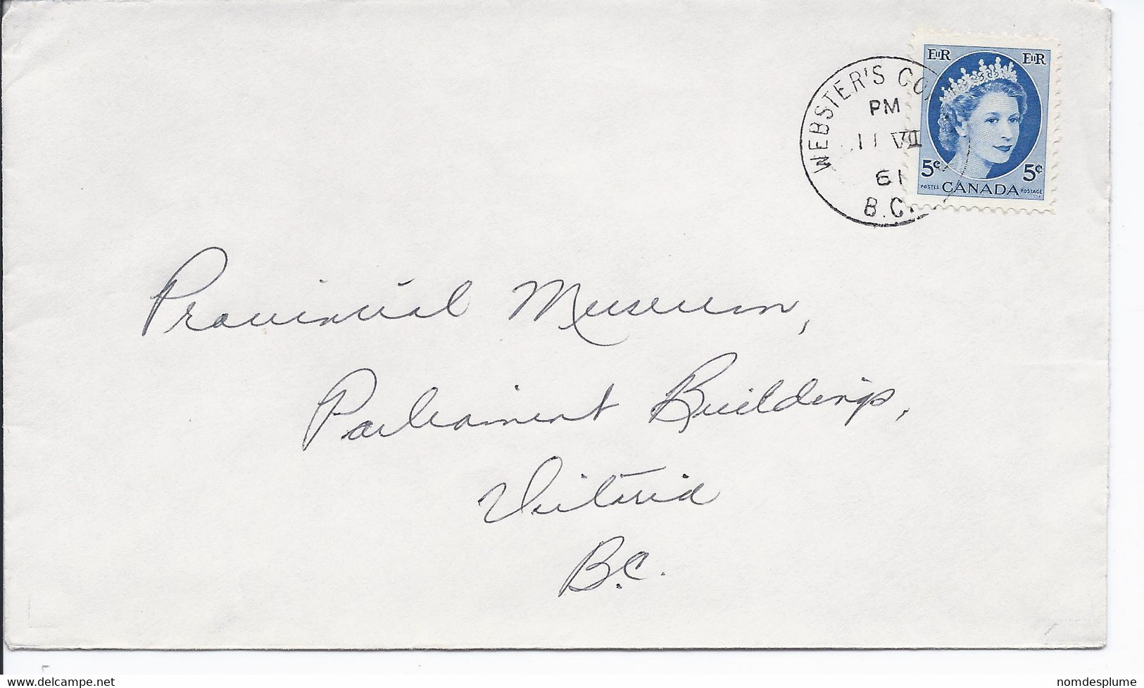 16489) Canada Cover Brief Lettre 1961 Closed BC British Columbia Post Office Postmark Cancel - Storia Postale