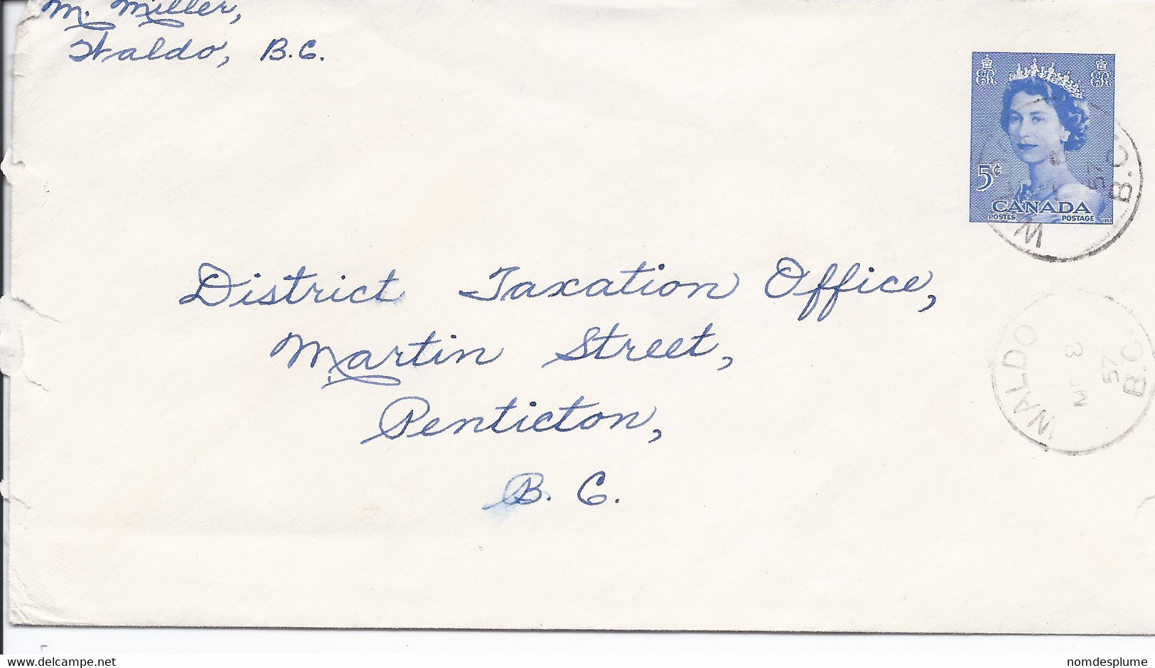 16499) Canada Cover Brief Lettre 1957 Closed BC British Columbia Post Office Postmark Cancel - Briefe U. Dokumente