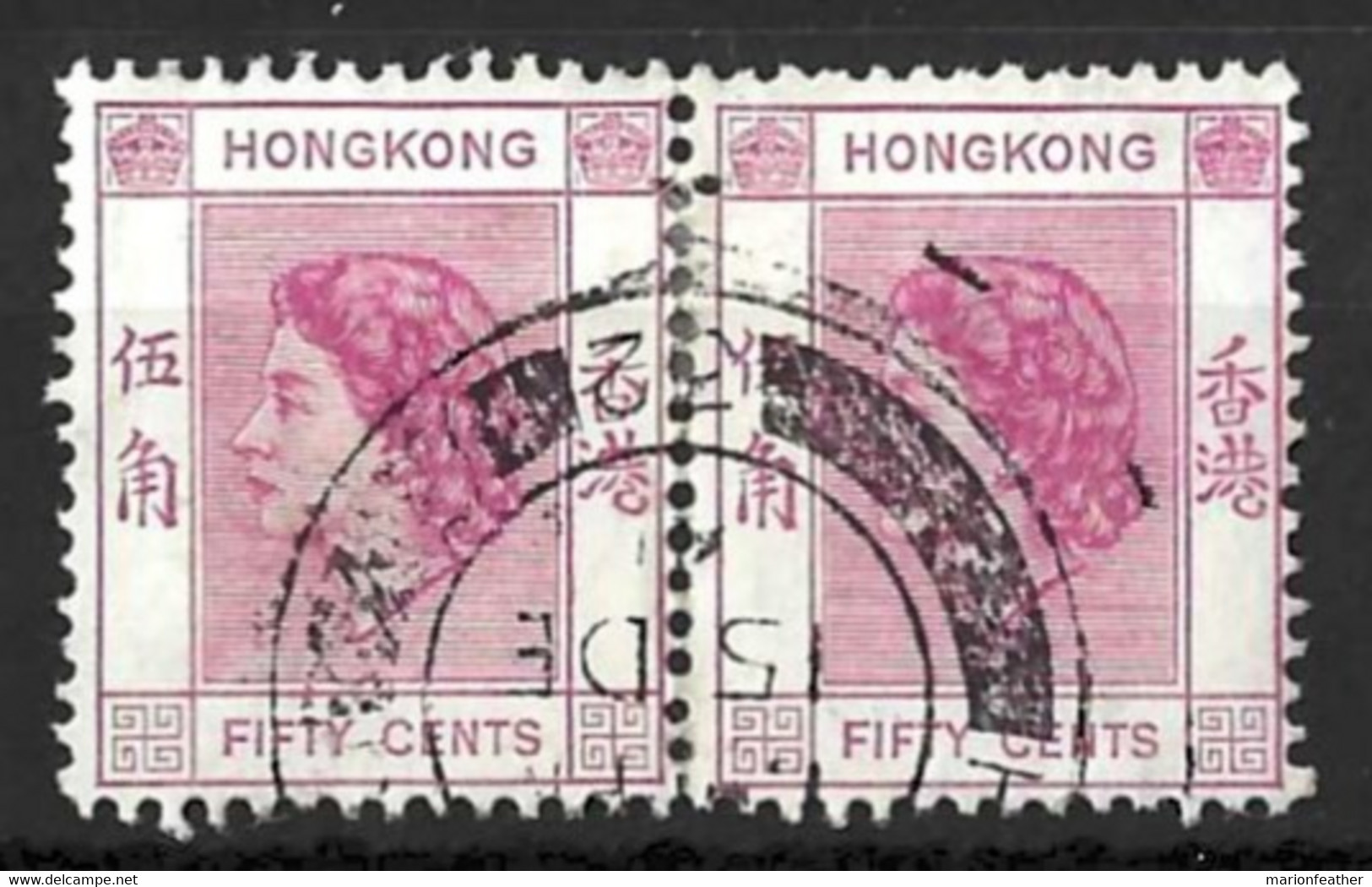 HONG KONG....QUEEN ELIZABETH II....(1952-22..)...." 1954..".......50c X PAIR....SG185.........CDS.......VFU... - Gebraucht